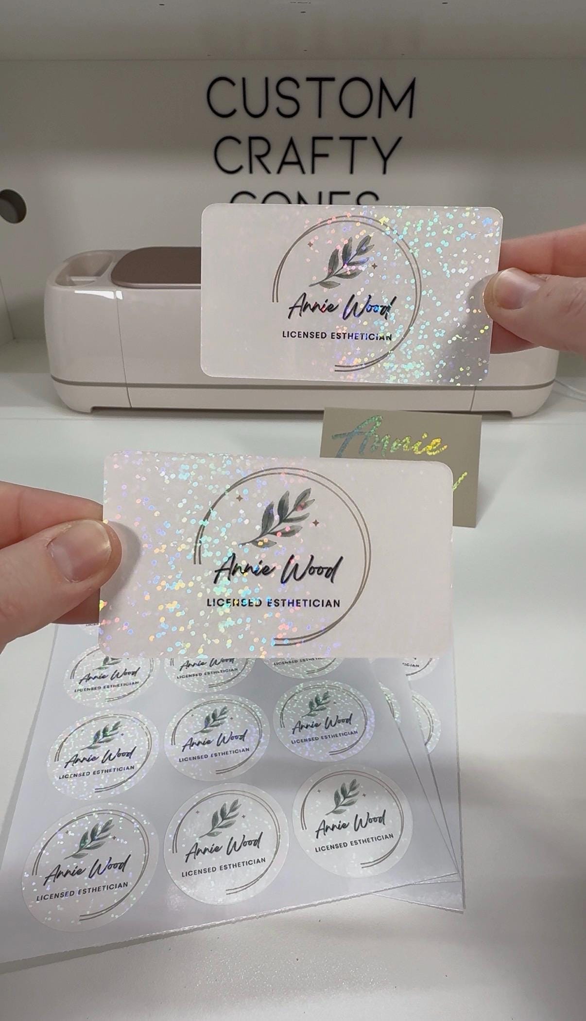 Close detail of clean printing and rounded corners on custom business cards