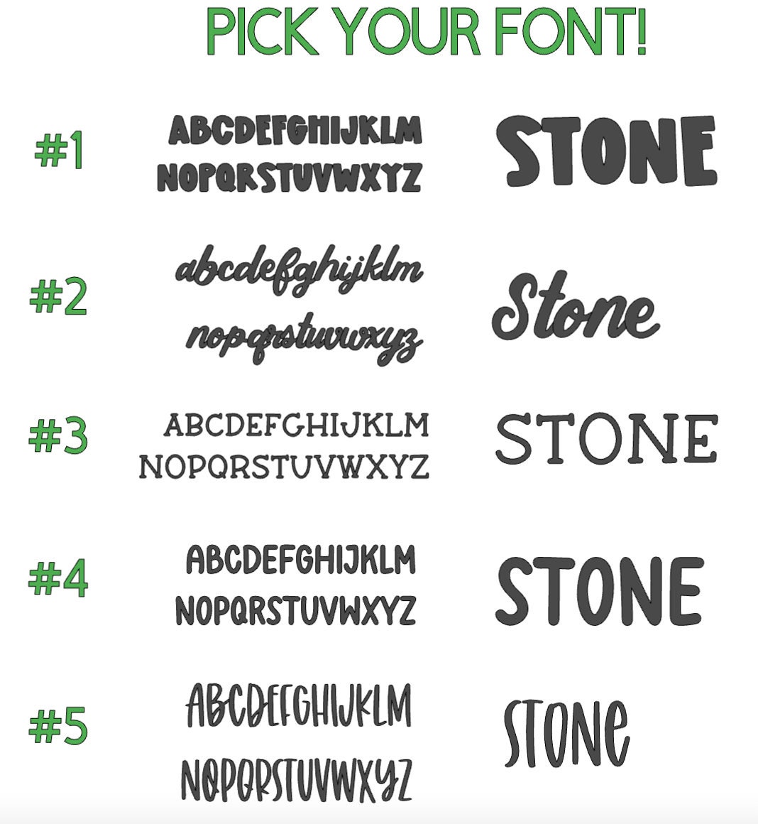 Five font choices for personalized mini traffic cone lettering