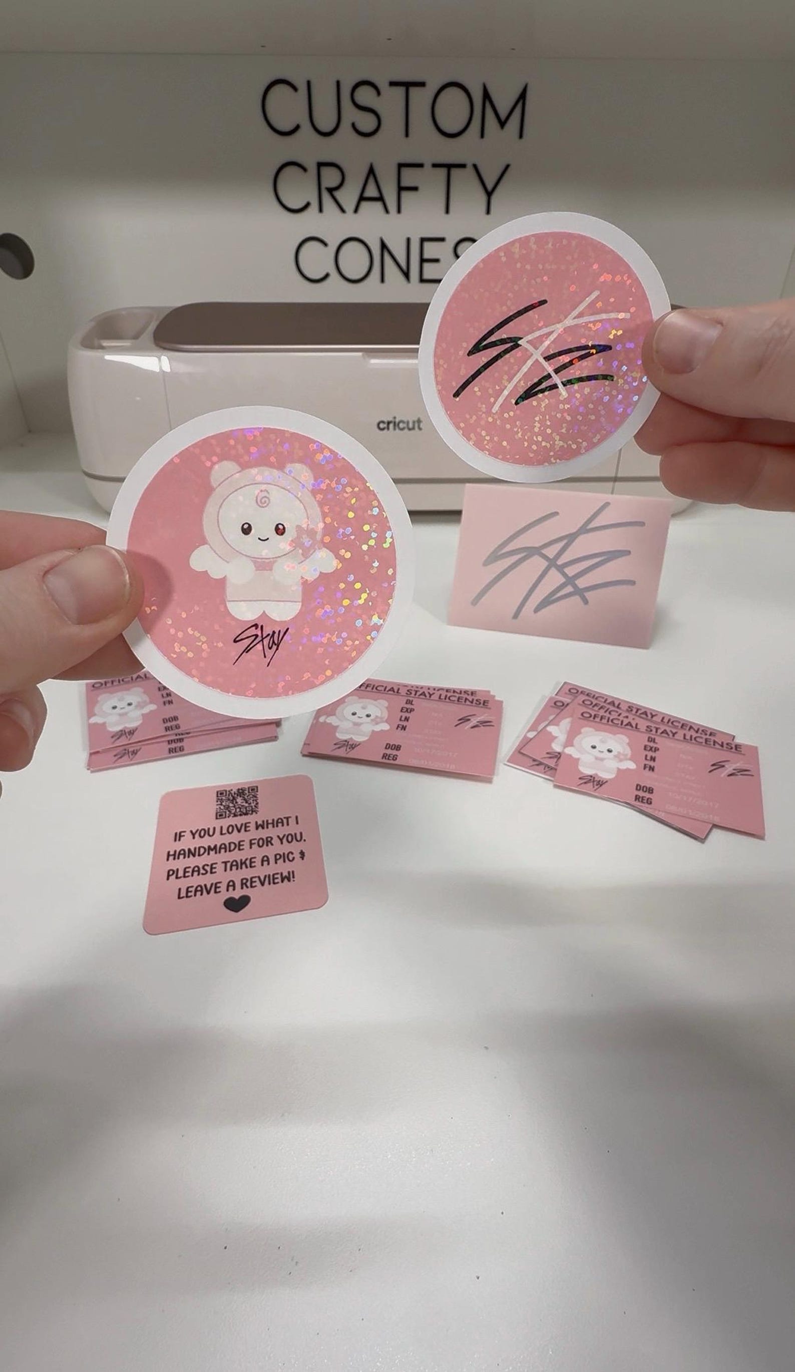 Sparkling personalized stickers cut around original artwork