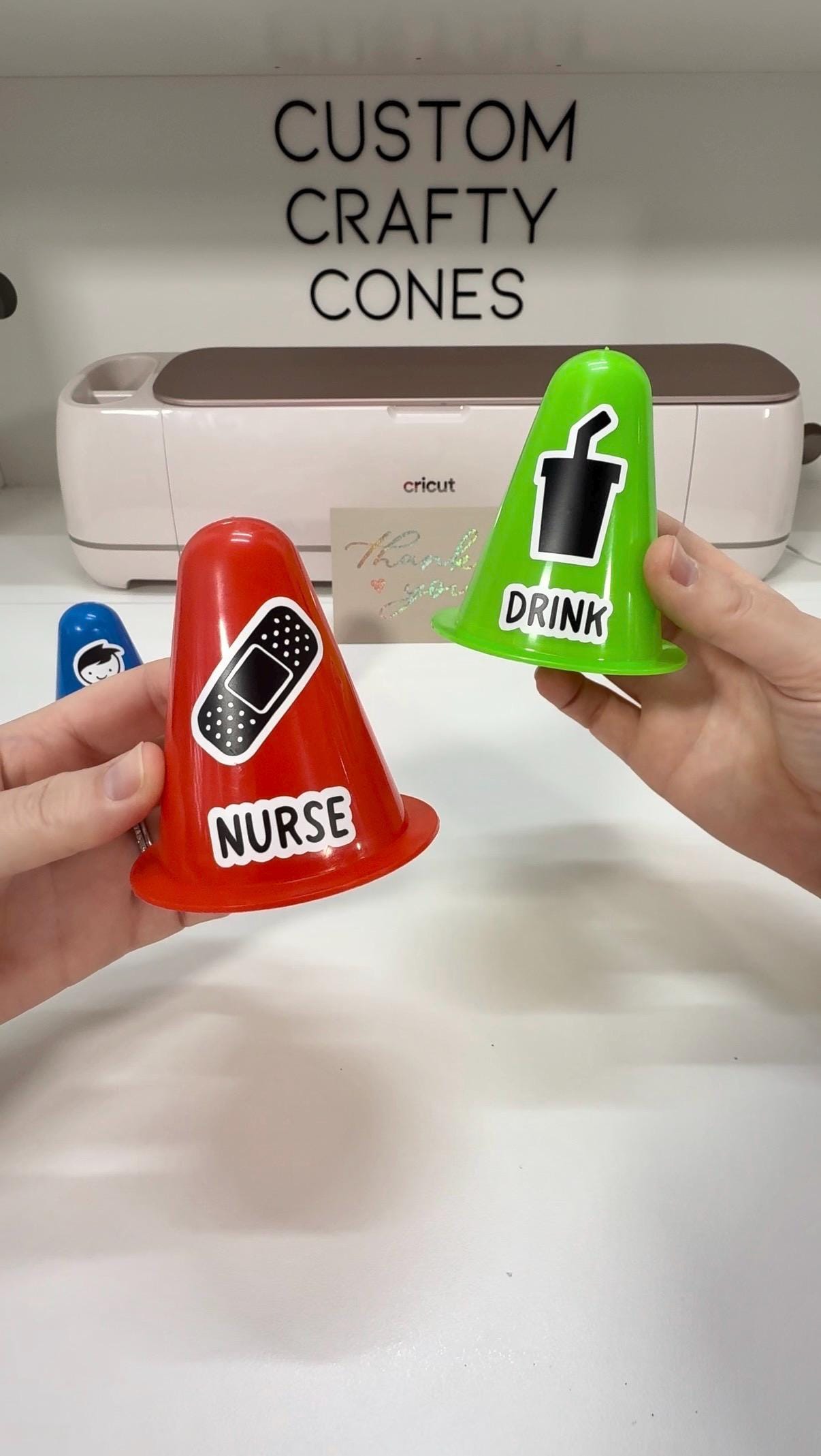 Nurse and drink classroom hall pass cones with bold white decals